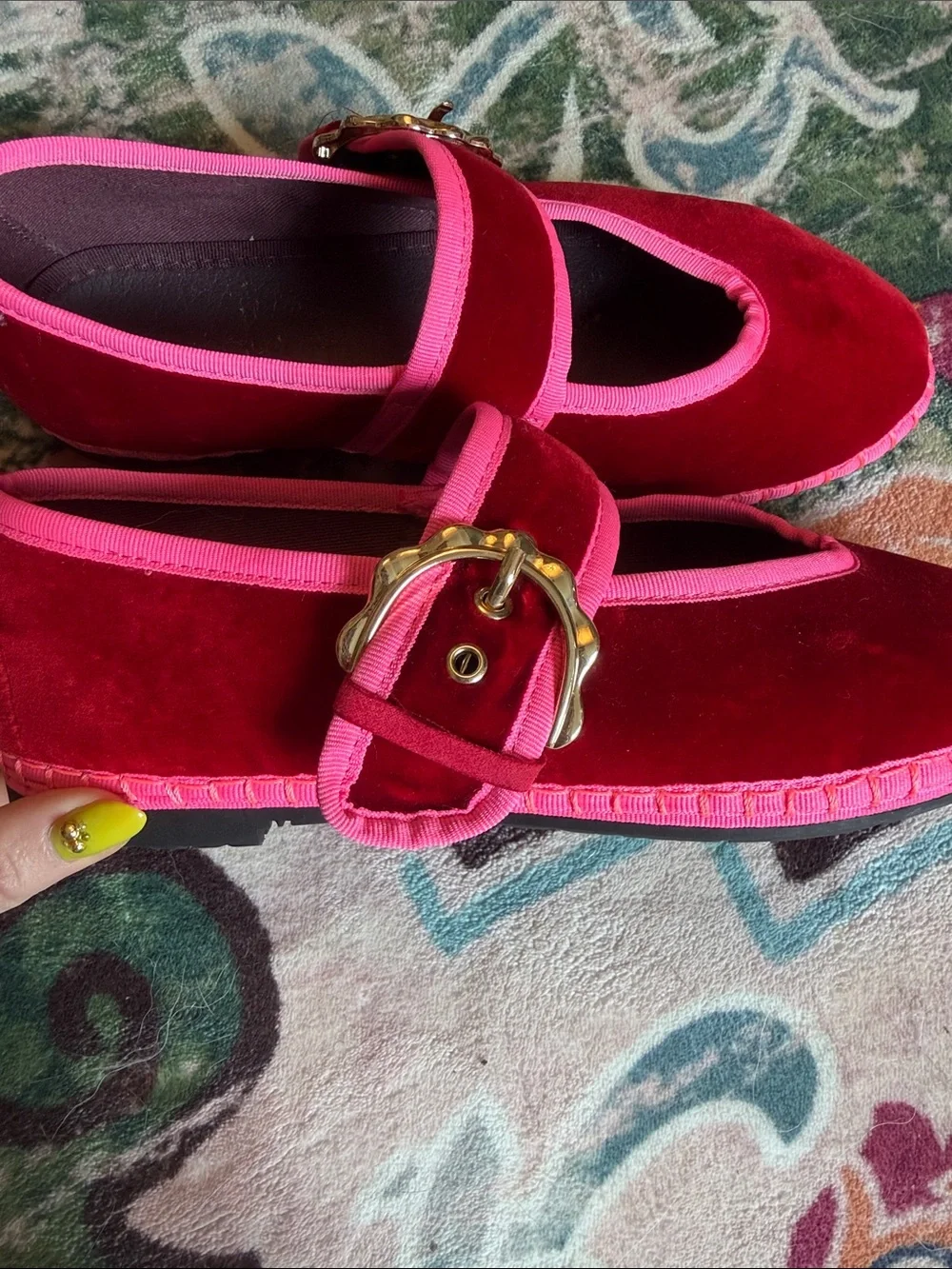 Flabelus velvet Mary Jane flat with big buckle size 38